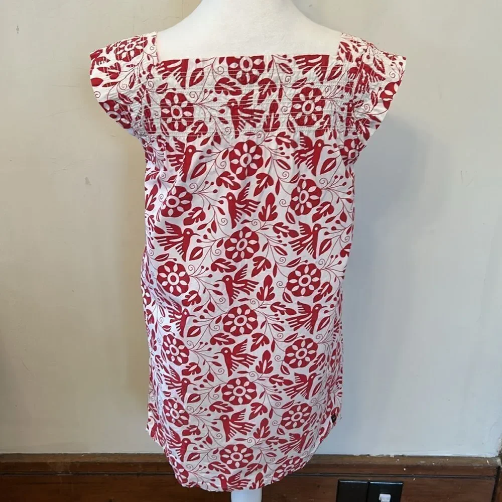 Tea Collection red white bird floral cap sleeve cotton dress Size 8 EUC